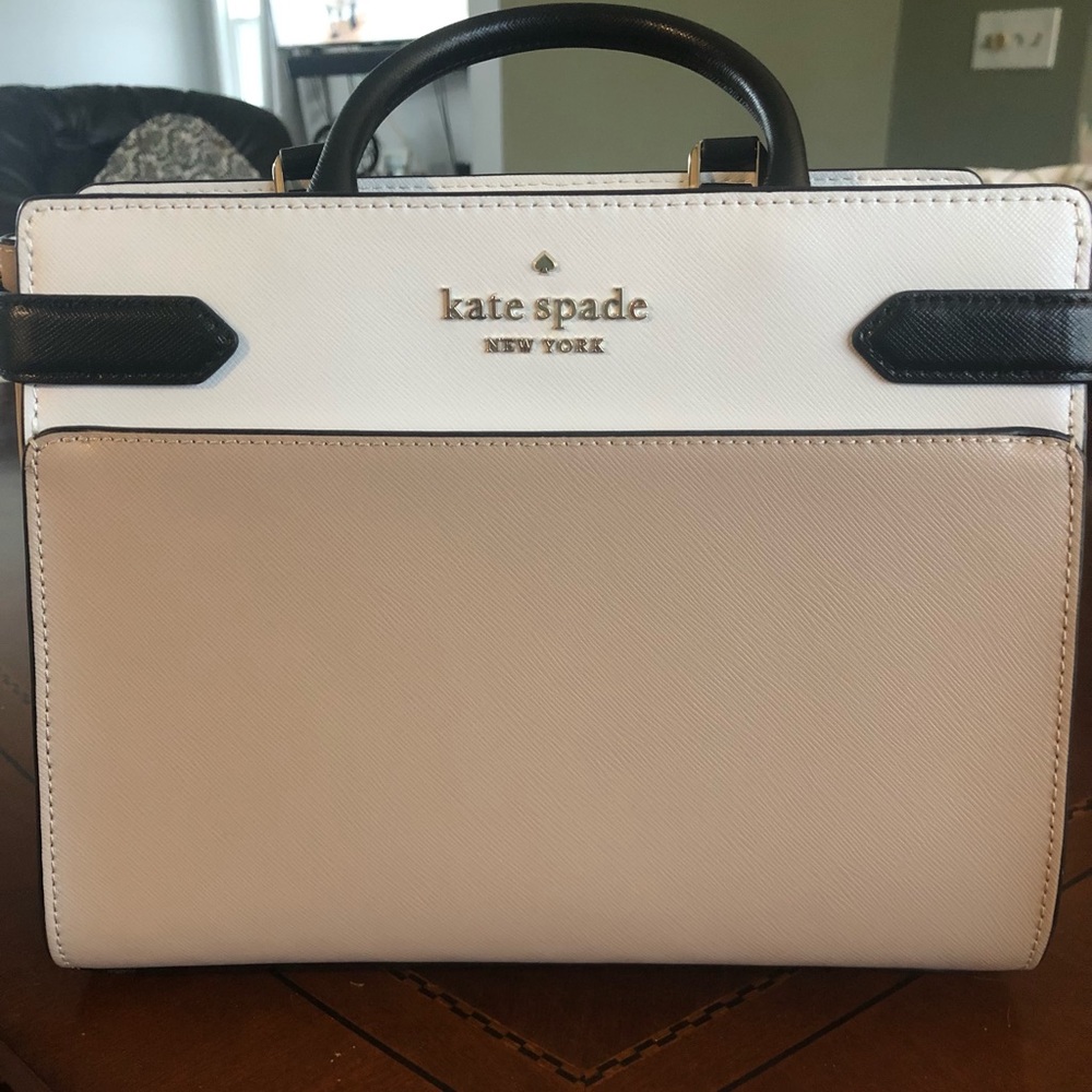 kate spade Two-Tone White and Beige Structured Leather Satchel